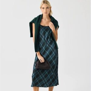 Vince Satin Plaid Green Slip Dress size S